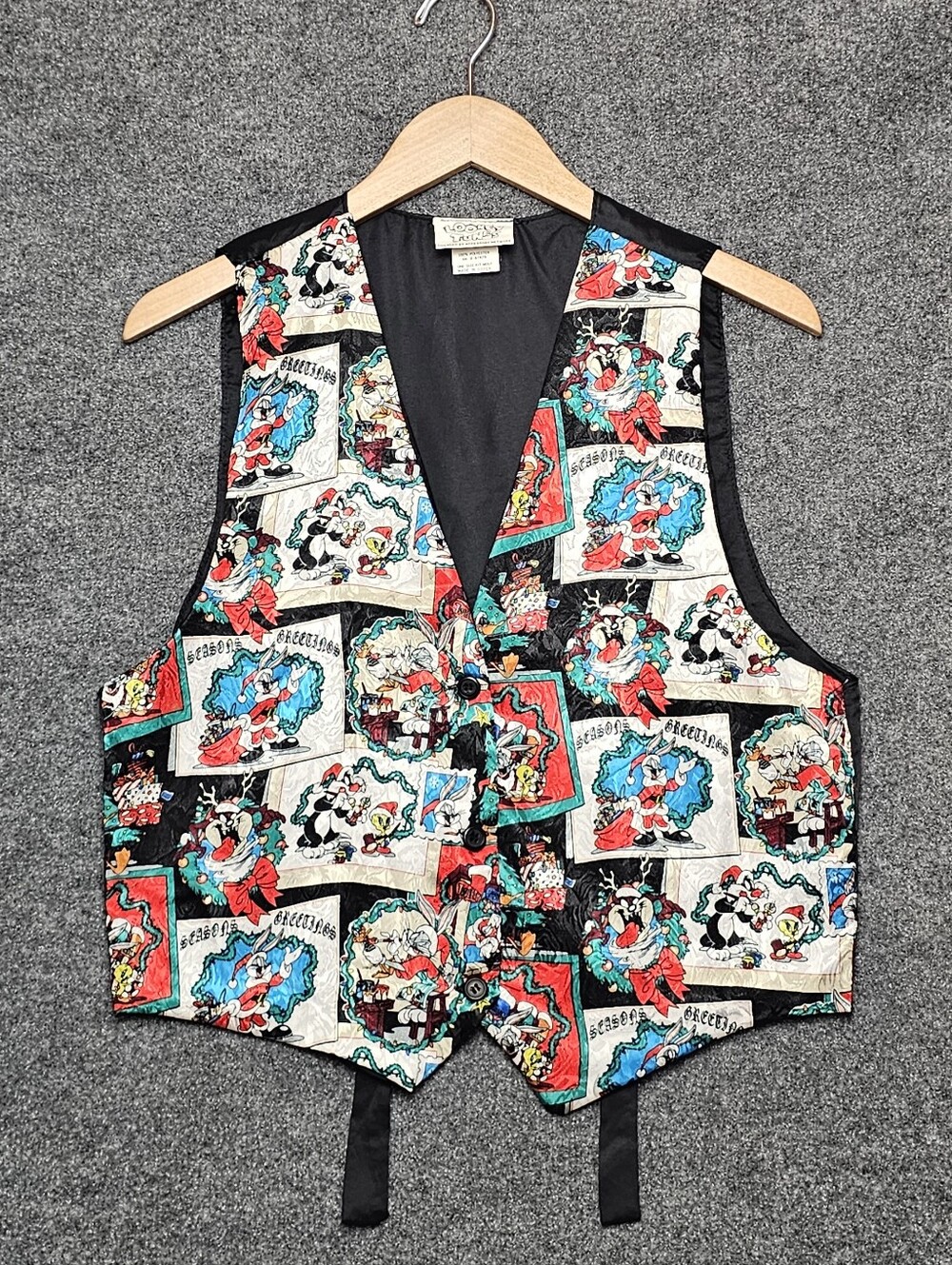 Vtg 90s Looney Tunes Christmas Character Vest One Size AOP Warner Bros Accessory